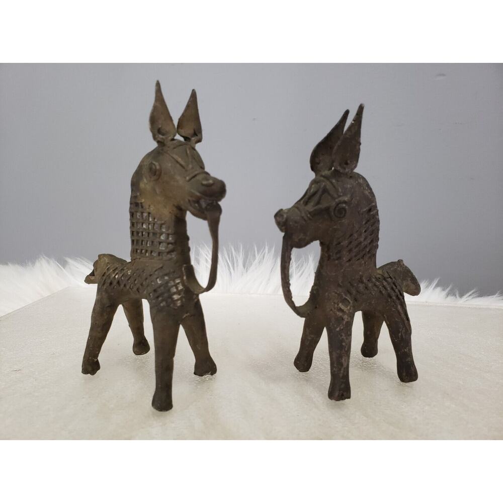 Vtg Antique Dhokra Animal Sculptures Brass Indian Horse Lot 2